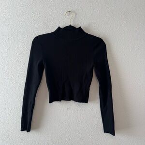 Divided Black Long Sleeve Ribbed Top